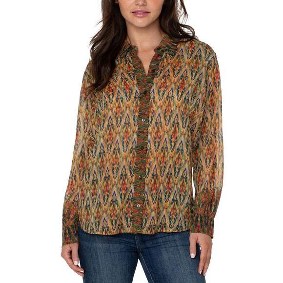 NWT LIVERPOOL Los Angeles Shirt Size XL Multicolor Button Up Long Sleeve Ikat - Picture 1 of 16